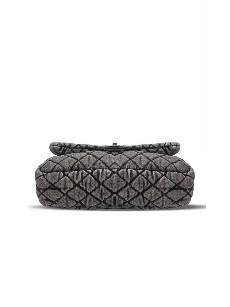 Washed Denim Quilted Chain Shoulder Bag