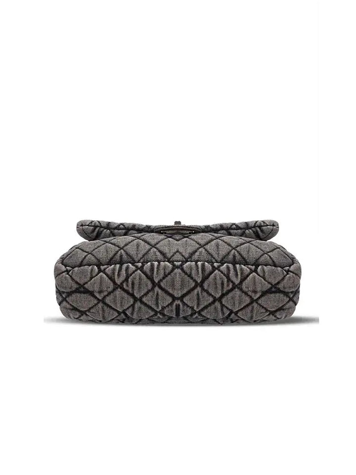 Washed Denim Quilted Chain Crossbody Bag