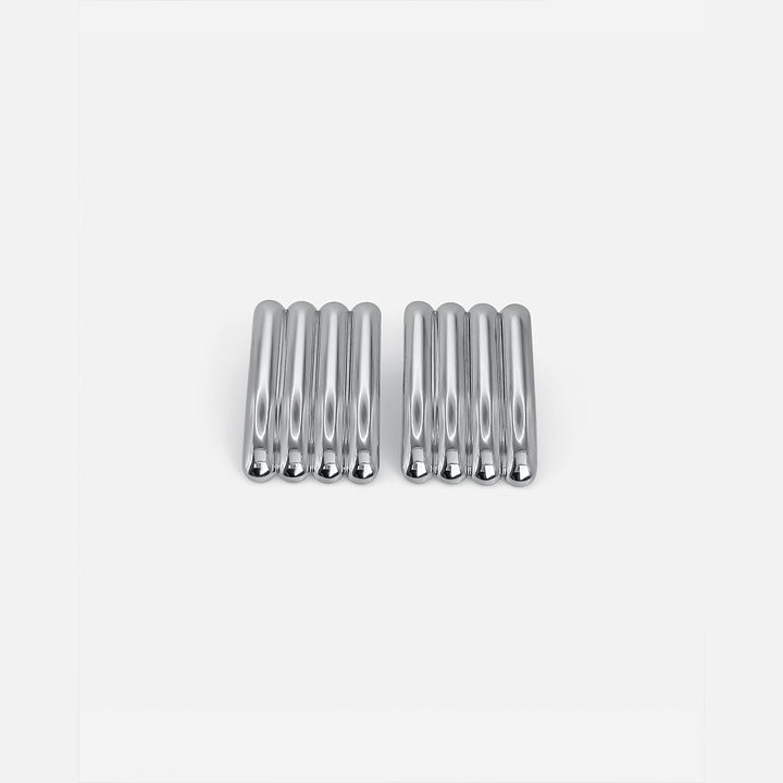 Long Ribbed Earrings Silver