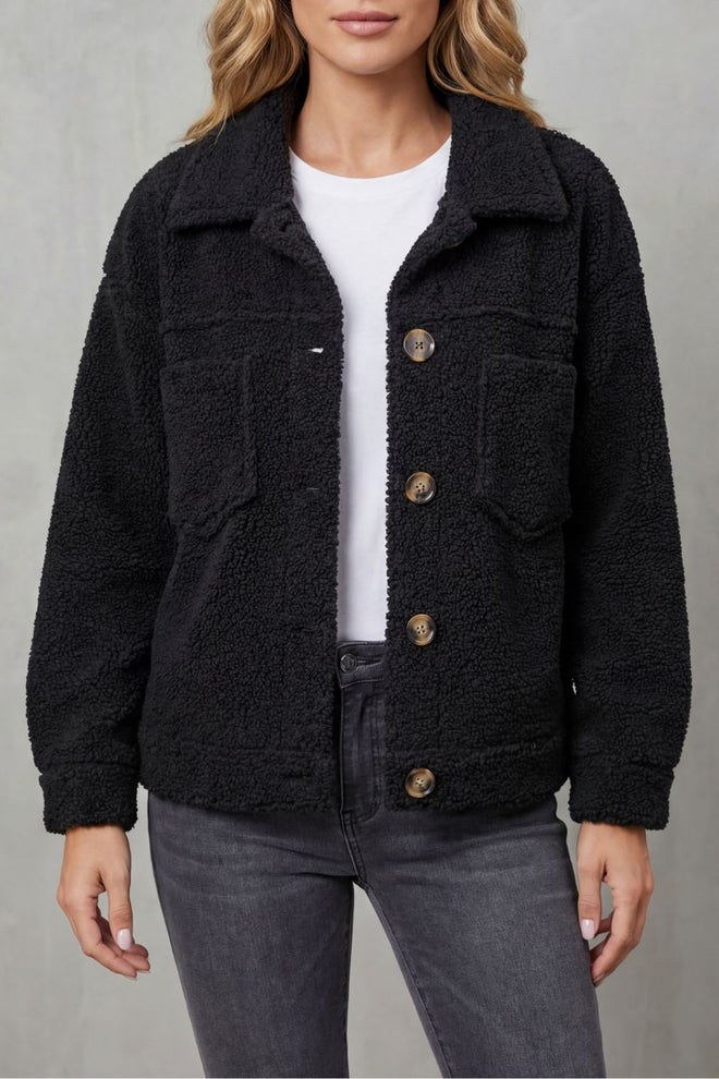 Women's Textured Fleece Button-Up Jacket – Una