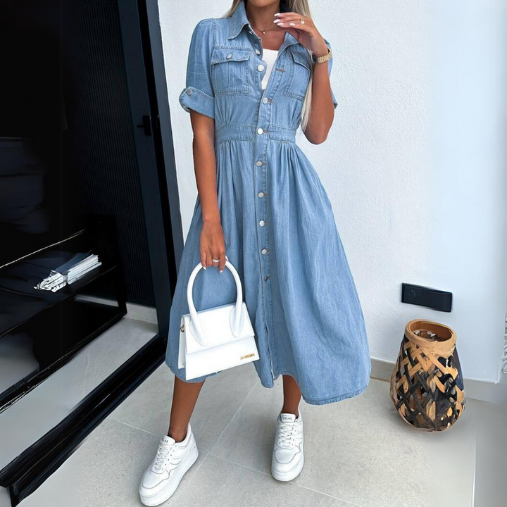 Helen - Chic Denim Midi Dress