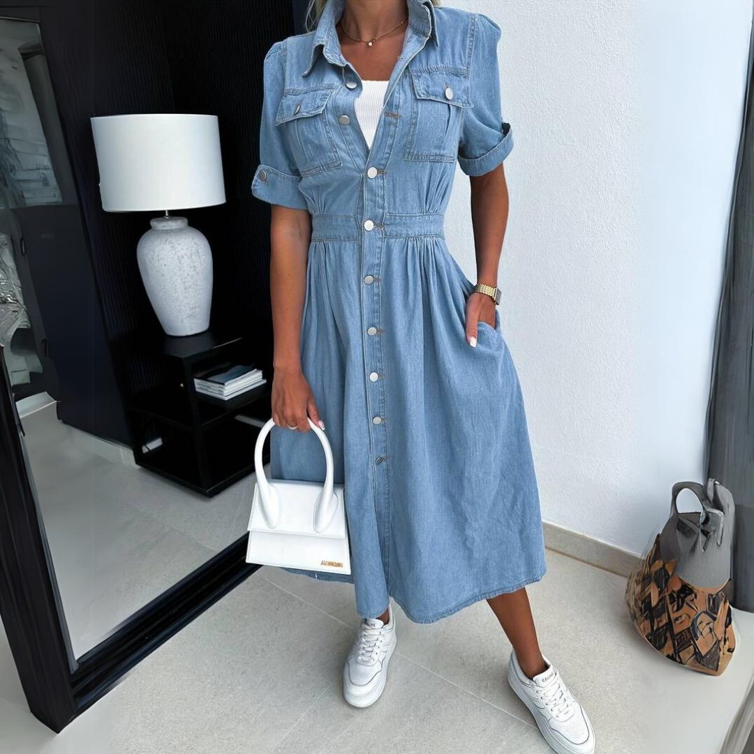 Helen - Chic Denim Midi Dress