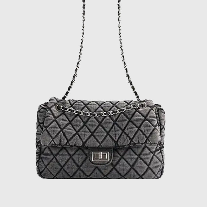 Washed Denim Quilted Chain Shoulder Bag