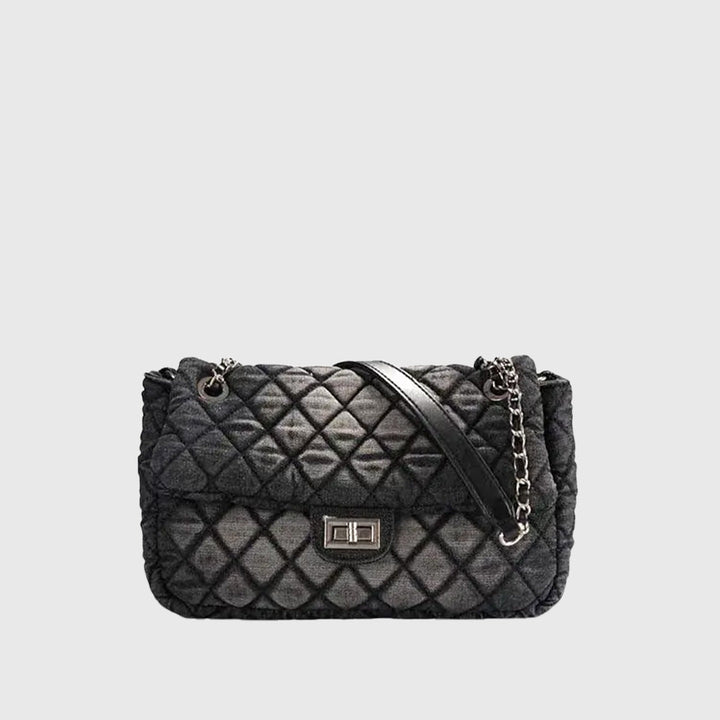 Washed Denim Quilted Chain Crossbody Bag