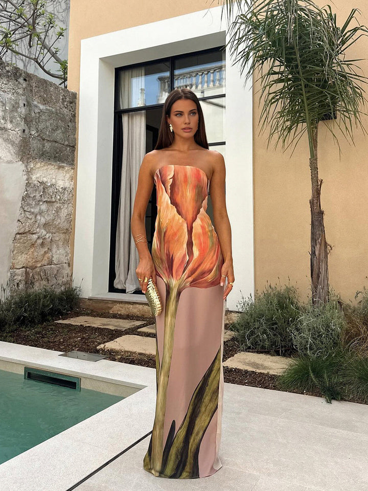 Olympia - Floral Print Satin Maxi Dress