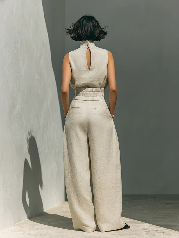 Flor™ | Minimalist Sleeveless Blouse and Wide-Leg Pants Cotton-Linen Set for Women