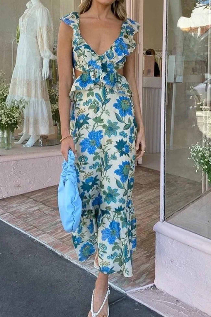 Azaria - Floral Ruffle Maxi Dress
