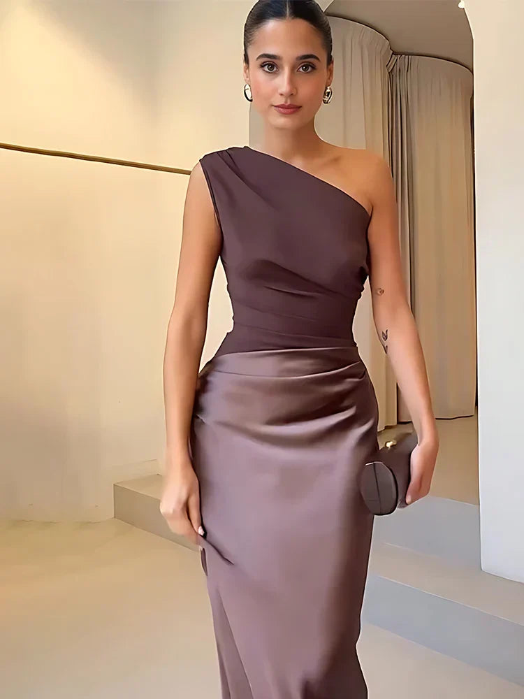 Sophia | One-Shoulder Satin Maxi Dress