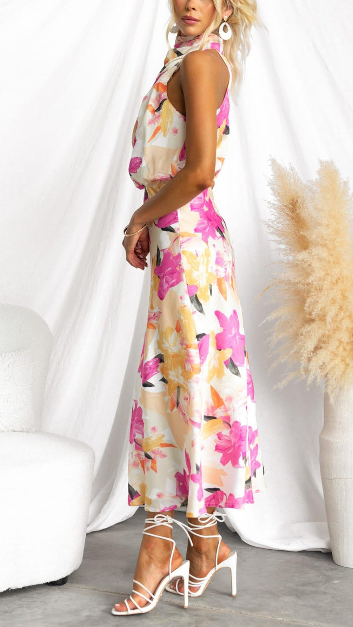 Minerva - Floral Charm High-Neck Midi Dress