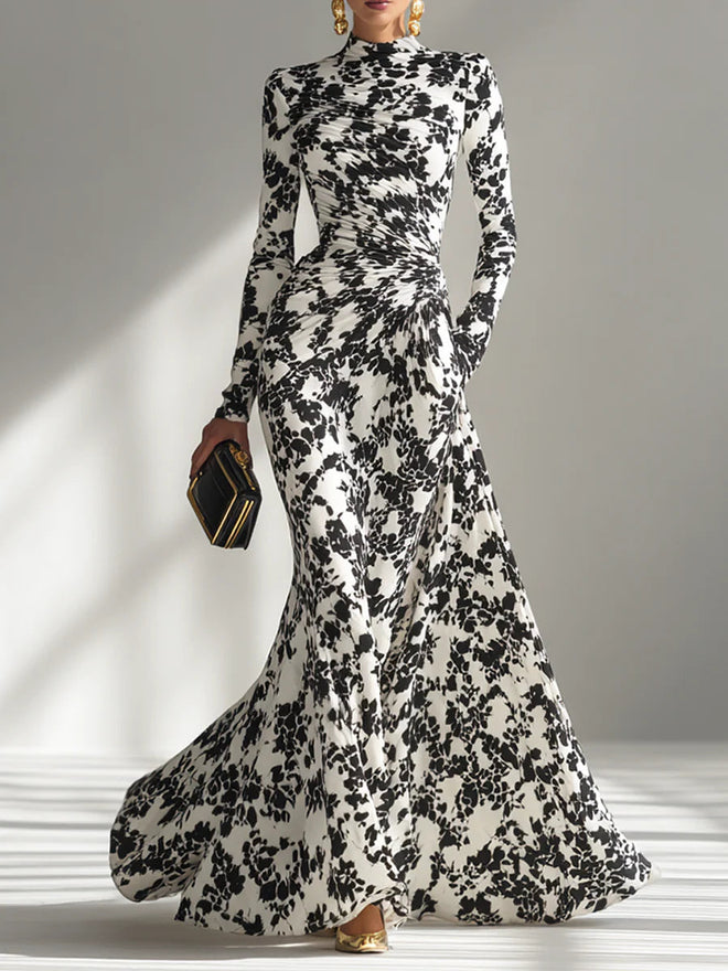 Nikita - Black And White Patterned Stretch Blend Wrap Dress