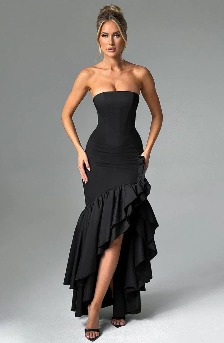 Xyrelle™ | Sleeveless maxi dress with slit and ruffles