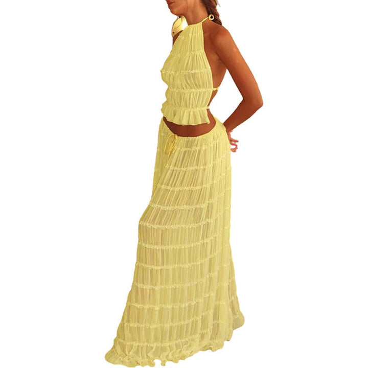 Odalys™ | Boho Ruched Halter Backless Maxi Set