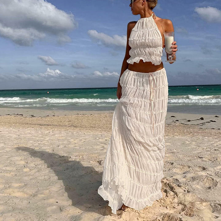 Odalys™ | Boho Ruched Halter Backless Maxi Set