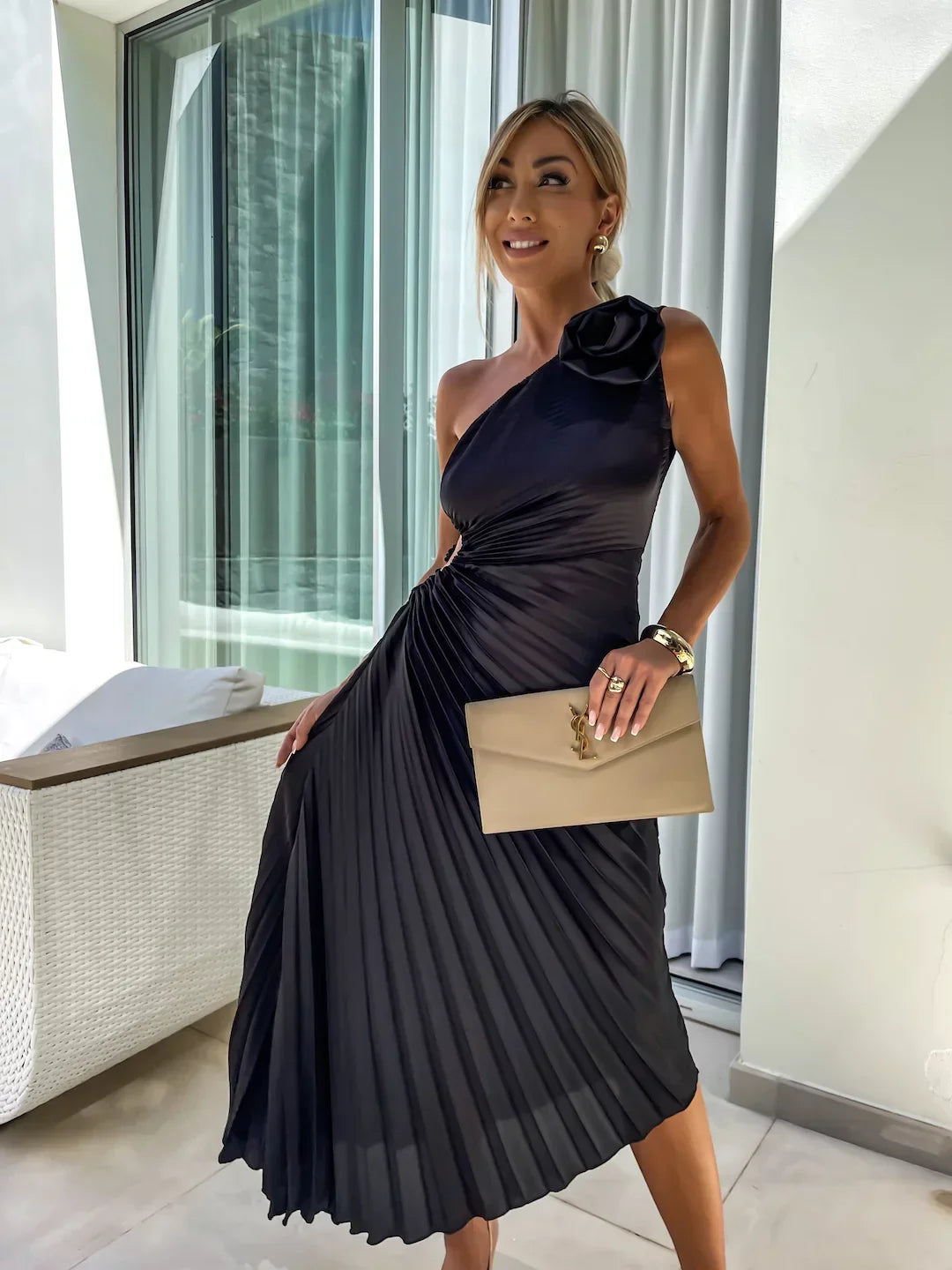Lizbeth -  Flower Shoulder Maxi Dress