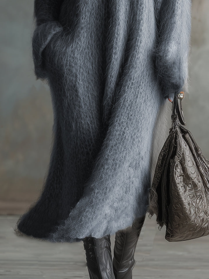 Anselma -  V-neck Gray Knitted Maxi Dress